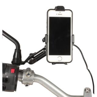 Motorcycle smartphone holder with charger on rear-view mirror screw Chaft