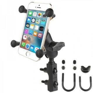 Motorcycle smartphone holder, short arm, u-shaped mounting on handlebars or brake/clutch reservoir RAM Mounts X-Grip®